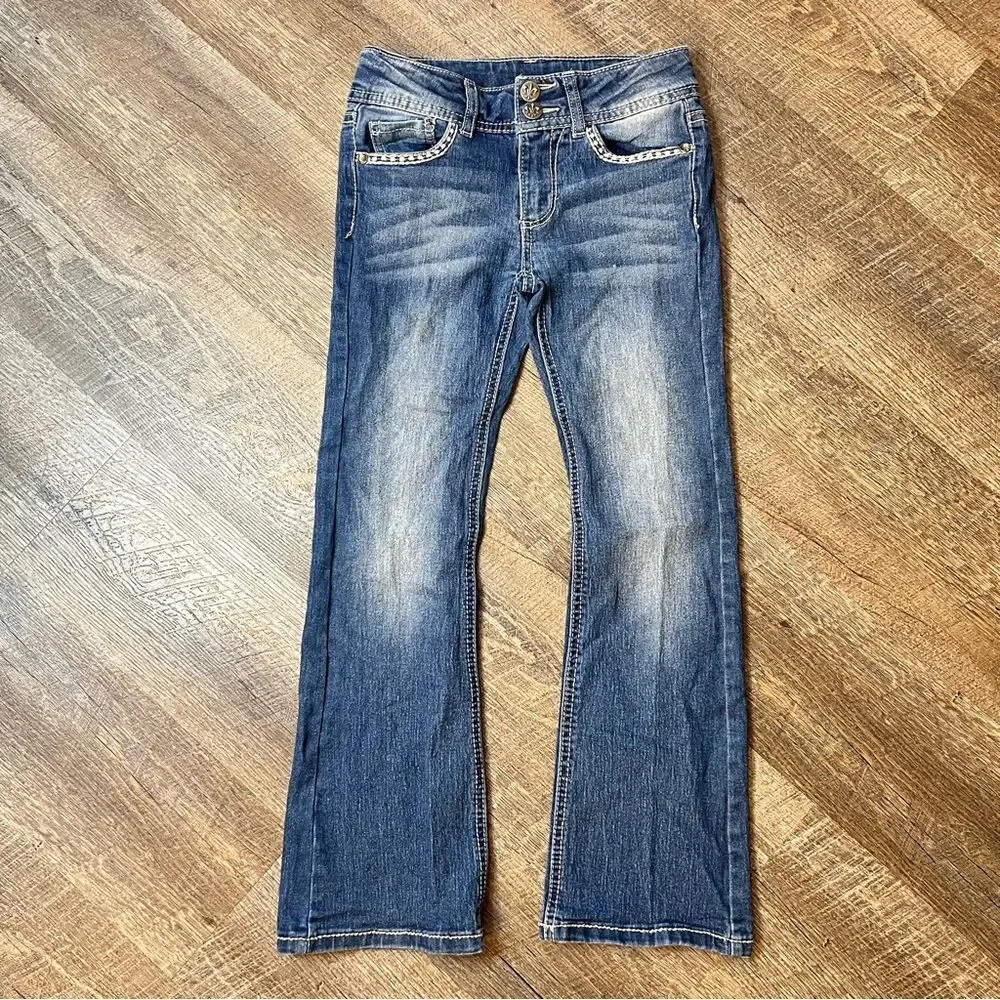 Faded Glory Girls Bootcut Jeans 7 Embroidered Back Pockets Adjustable Waist - Picture 2 of 12